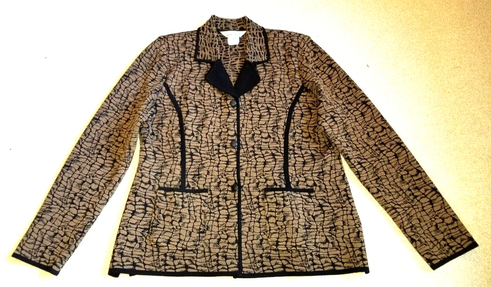 Womens Jacket-MISOOK-brown/black pattern knit button sweater/blazer Old Money-M